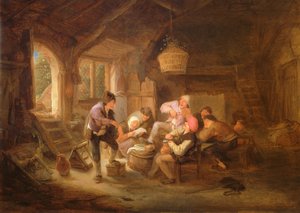 Drikkescene (olje på kobber) av Adriaen Jansz. van Ostade
