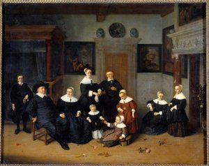 Familieportrettmaleri av Adrien Van Ostade (1610-1685) (ec.holl.) 1654 Søn. 0,7x0,88 m - Familieportrett. Maleri av Adrien Van Ostade (1610-1685) (Nederlandsk skole) 1654. 0,7 x 0, 88 m. Louvre-museet, Paris