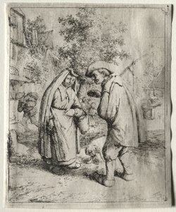 Mann som snakker med en kvinne. av Adriaen Jansz. van Ostade