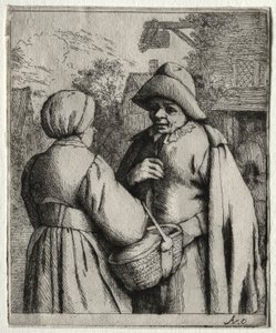 Mann og kvinne snakker sammen. av Adriaen Jansz. van Ostade
