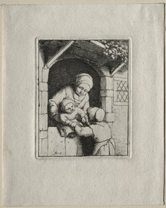 Mor og to barn. av Adriaen Jansz. van Ostade