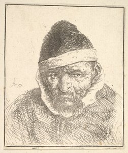 Gammel mann med hvit krage og spiss hatt, 1610-85. av Adriaen Jansz. van Ostade