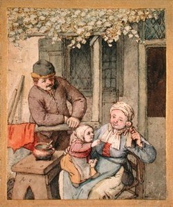 Barnet og dukken (penn og akvarell på papir) av Adriaen Jansz. van Ostade