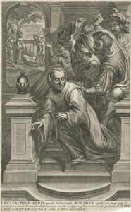 Eustachius Avril kastet ned trappene av kalvinister av Adriaen Millaert