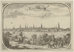 Utsikt over byen Hamburg av Adriaen Oudendijck
