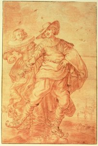 A Lady and Gentleman Skating on Ice, ca. 1625 (rødt kritt på papir) av Adriaen Pietersz van de Venne