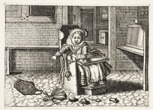 Baby gråter etter lekene sine, illustrasjon fra 