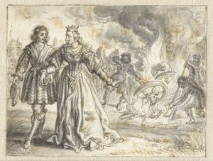Brudens bryllupscoach blir brent bak henne av Adriaen Pietersz van de Venne