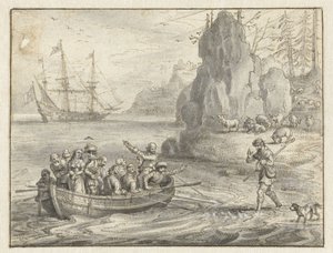 Celadon ber pirater om å ta ham sammen med sin bortførte kone, Galatea av Adriaen Pietersz van de Venne
