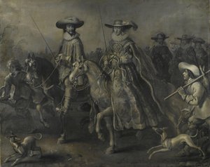 Friedrich V (1596-1632), kurfyrst av Pfalz, konge av Böhmen, og hans kone Elizabeth Stuart (1596-1662) til hest