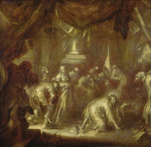 Jesus og horkvinnen (grisaille på tre) av Adriaen Pietersz van de Venne