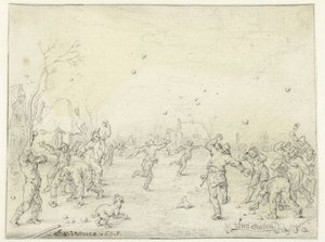 Menn og gutter som kaster snøballer av Adriaen Pietersz van de Venne