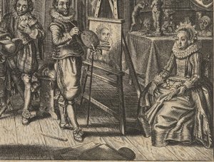 Maler og kvinnelig modell i studio Houwelyck (serietittel) av Adriaen Pietersz van de Venne