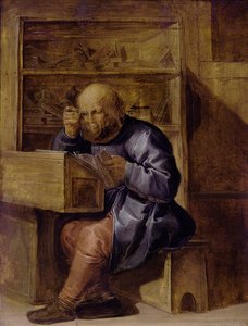 Korrekturleseren Cornelis Kiel på jobb, første halvdel av 1600-tallet.. av Adriaen Pietersz. van de Venne