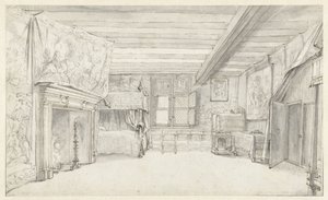Utsikt over et rikt utnevnt kammer med en himmelseng av Adriaen Pietersz van de Venne