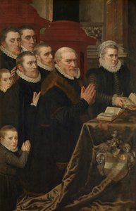 Golgata og familien til Gillis de Smidt og Maria de Deckere (olje på panel) av Adriaen Thomasz Key
