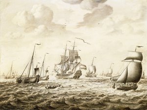 En nederlandsk krigsmann som skyter en honnør - en Penschilderij,