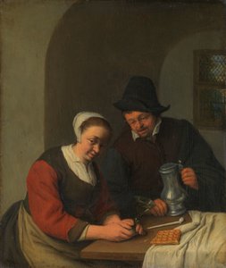En konfidensiell chat Et par i et interiør av Adriaen van Ostade