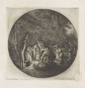 Bondefamilie ved slakting av en gris av Adriaen van Ostade
