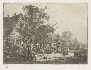 Dansende bønder foran et vertshus av Adriaen van Ostade