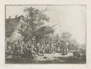Dansende bønder foran et vertshus av Adriaen van Ostade