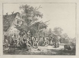 Dansende bønder foran et vertshus av Adriaen van Ostade