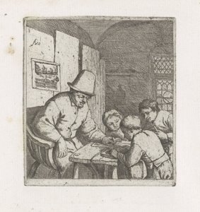 Tre elever med skolemester av Adriaen van Ostade