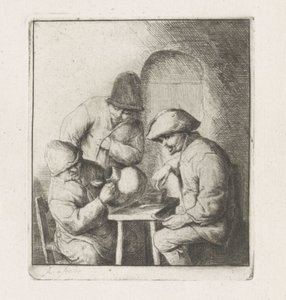 Tre menn med en tom mugge av Adriaen van Ostade