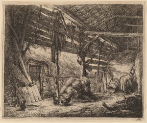 Interiør i en låve av Adriaen van Ostade