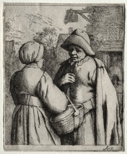 Mann og kvinne snakker sammen av Adriaen van Ostade