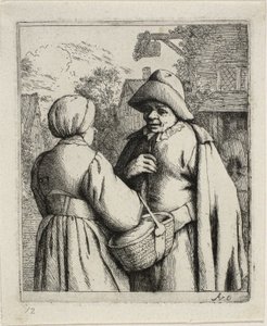 Mann og kvinne snakker sammen av Adriaen van Ostade