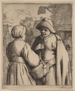 Mann og kvinne i samtale foran et vertshus av Adriaen van Ostade