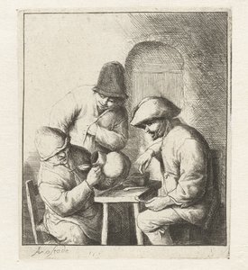 Mann ser inn i tom kanne, to menn ser på Den tomme kannen av Adriaen van Ostade