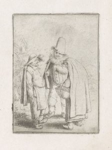 Mann med plissert krage med et bondepar Tre groteske skikkelser av Adriaen van Ostade