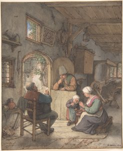Lesing av nyhetene i vevernes hytte av Adriaen van Ostade