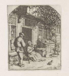 Spinster på terskelen til et hus av Adriaen van Ostade