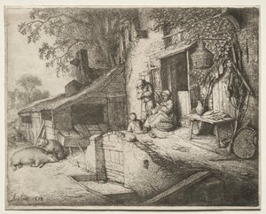 Kvinnen som spinner av Adriaen van Ostade