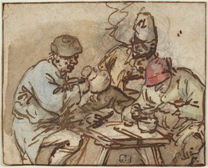 Tre menn ved et bord av Adriaen van Ostade