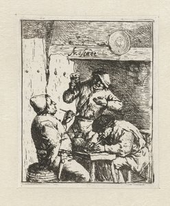 To røykere og en drinker i De Rookers vertshuset av Adriaen van Ostade