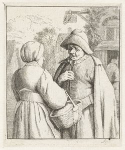Kvinne og mann snakker med hverandre av Adriaen van Ostade