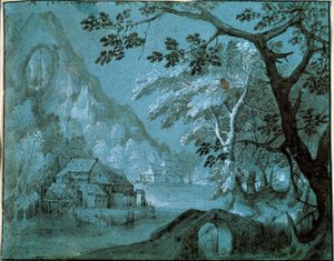 Landskap med en mølle ved en fjellsjø, c1610-c1620s
