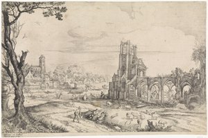 Landskap med ruinene av et kloster av Adriaen van Stalbemt