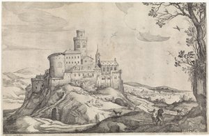 Landskap med et slott på et fjell