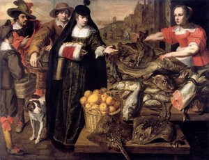 En dame på fiskemarkedet i Antwerpen, 1630-1640.