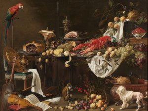 Bankett stilleben. 1644 av Adriaen van Utrecht