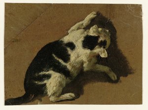 Katt leker nær en vegg av Adriaen van de Velde (attributed to)