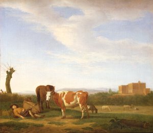 Et pastoralt landskap med en sovende gjeter, 1600-tallet