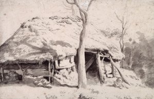 En sauefold i skogen (kritt og vask) av Adriaen van de Velde