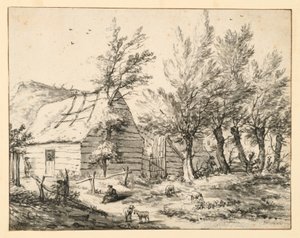 Gård bak en rekke styvede viertrær av Adriaen van de Velde