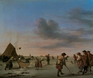 Golfere på isen nær Haarlem, 1668 (panel) av Adriaen van de Velde
